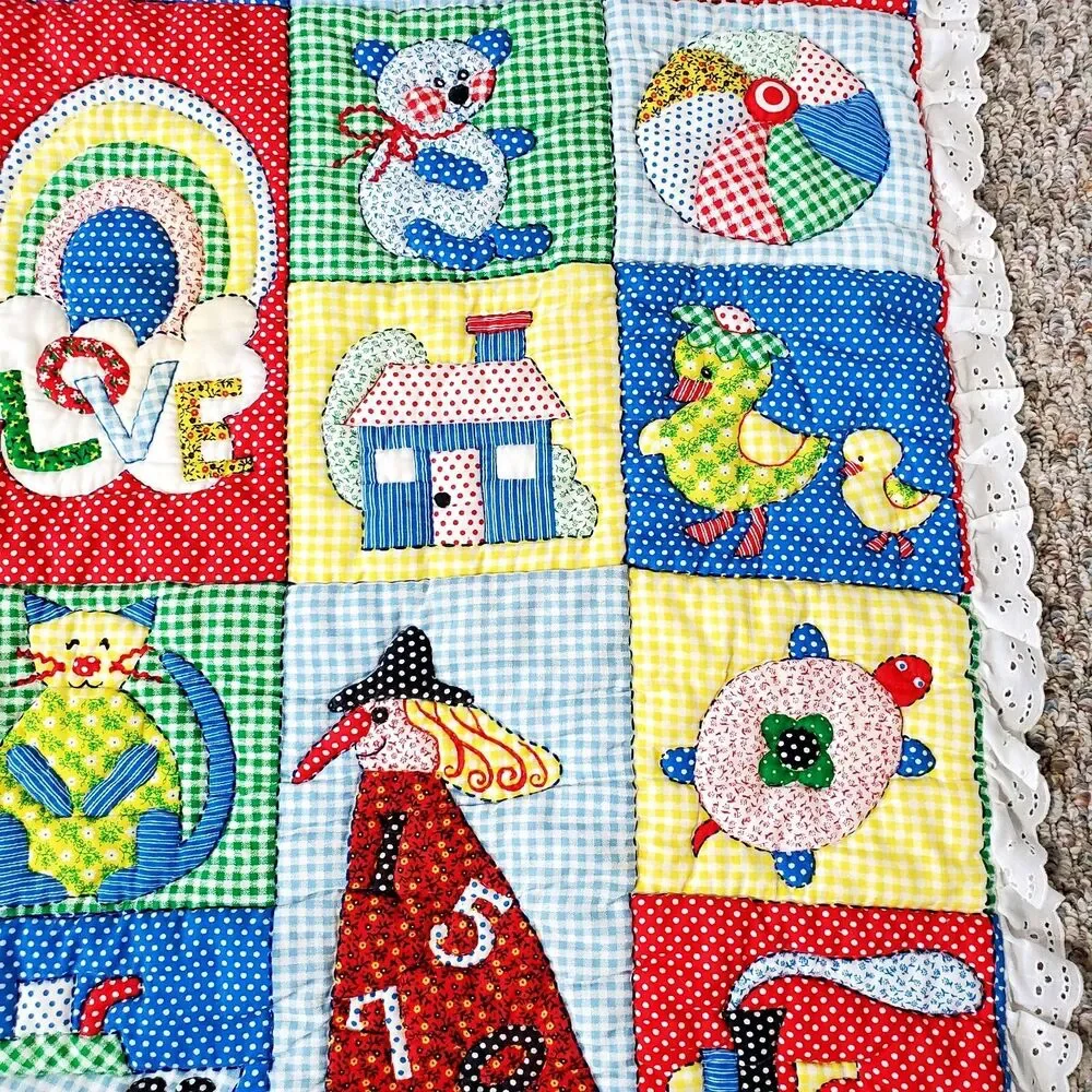Vintage Baby Quilt Blanket 1970's Spring Mills Childrens Mixed Print 44